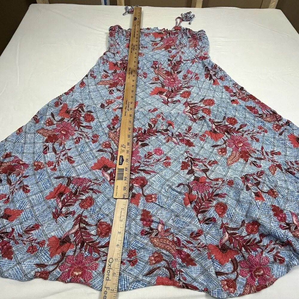 Knox Rose Plus Size XXL Spaghetti Sundress Blue Red Floral Midi Smocked Colorful - Picture 7 of 15